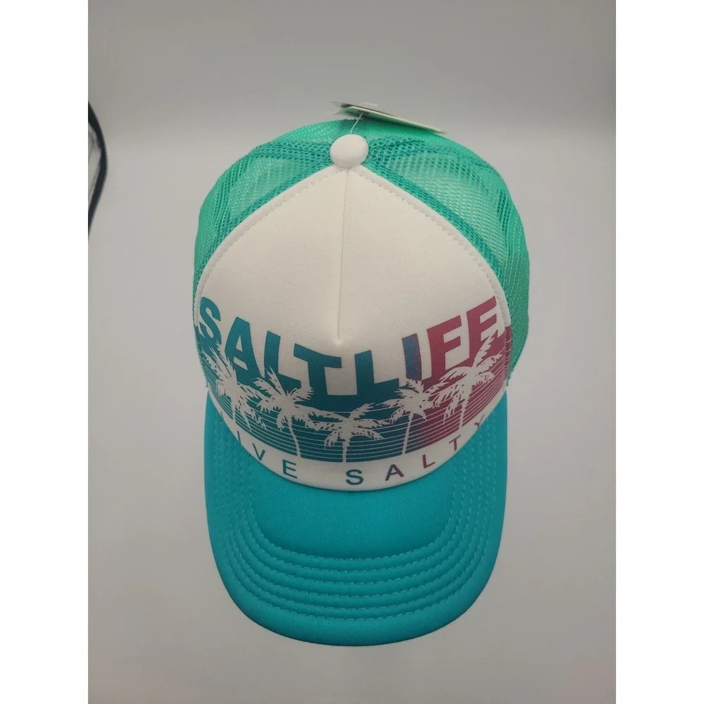 Salt Life‎ Youth Girls Trucker Hat Live Salty Palm Trees Snapback Teal Pink NEW
